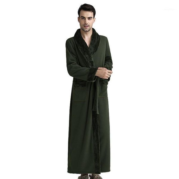 

men's sleepwear winter men long robe flannel warm kimono bathrobe gown casual nightgown sleeve home clothes, Black;brown