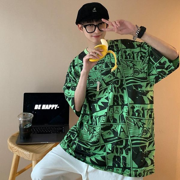 

men's t-shirts hlm japan style anime cartoon oversized t shirt brandy melville loose half sleeve hip hop sweetwear couples clothes, White;black