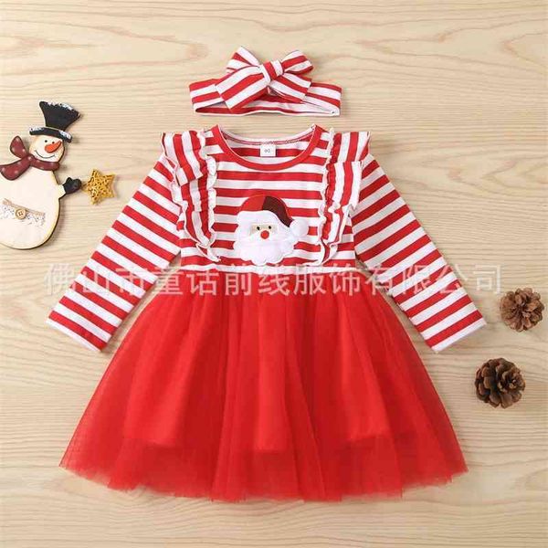 

2020 autumn winter striped cotton women's long sleeve dress princess skirt red children's wear, Red;yellow