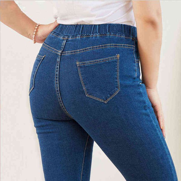 Plus Size Skinny Jeans para Mulheres Boa Cintura Elástica Material Stretchy Material Tummy Controle Mom 5xL 6XL Curvy 211129