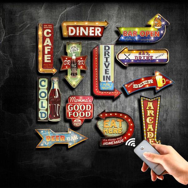 

wall lamp retro led route66 ice cream direction arrow iron art light with remote control cafe bar restaurant deco luminarie