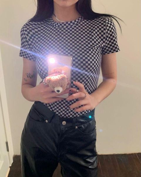 

women's t-shirt real s cost-effective slim-fit small chessboard, White