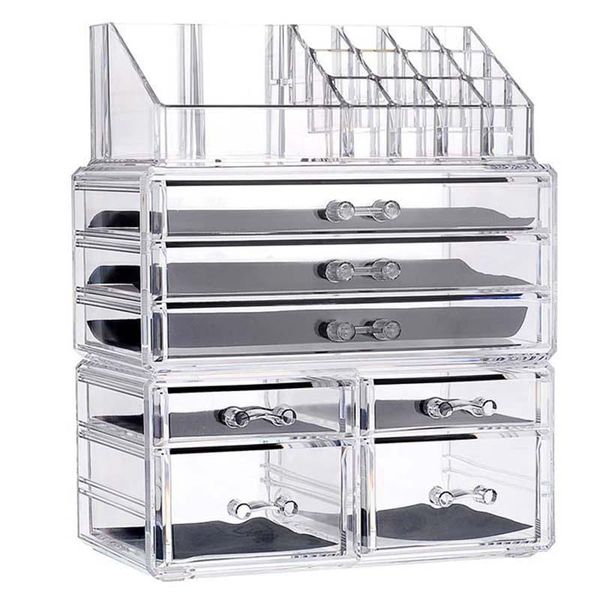 

bathroom storage & organization clear acrylic makeup organizer large capacity box lipstick holder drawers make up cosmetic tool brush case