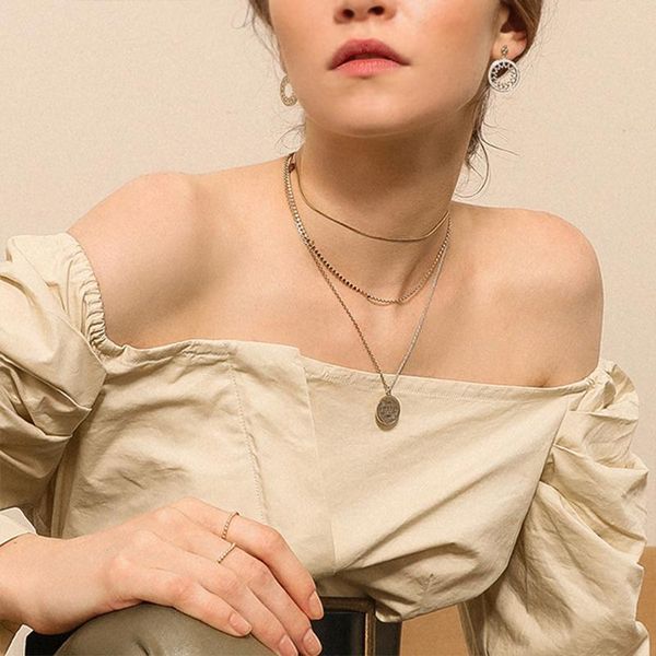 

chains stainless steel necklaces for women long pendant multilayer choker woman chain necklace jewelry gifts party, Silver