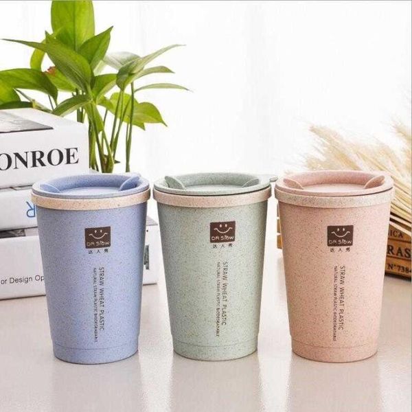 

mugs double-layer wheat straw cup with vent hole watercup thermal insulation environmental protection handy coffee mug leak-proof