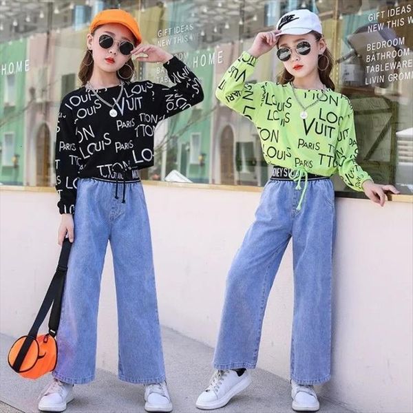 

summer girls clothes outfits children sets short sweatshirts t shirts wide leg pants 5 6 7 8 9 10 11, White