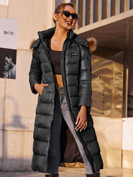 

ziai zip up belted fuzzy hooded padded coat x0hb#, Black