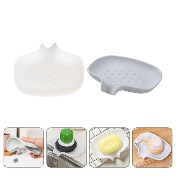 

soap dishes 2pcs dish draining box silicone case (white, grey)