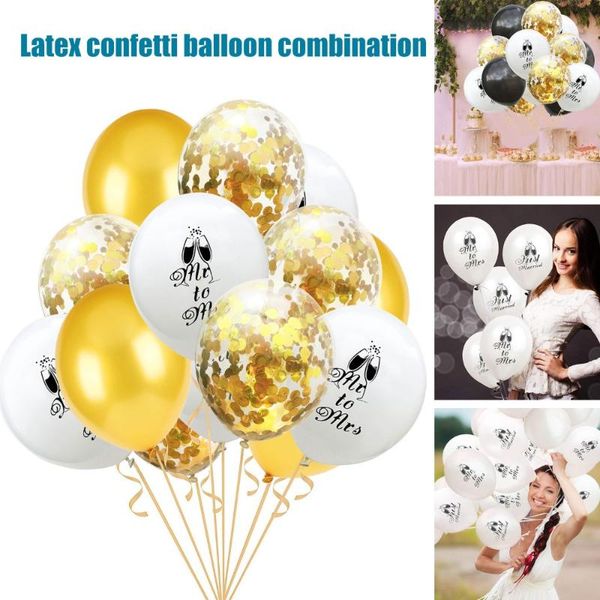 

party decoration 15 pcs bride and groom latex balloons 12 inch rose gold + champagne sequins engagement wedding celebration decor