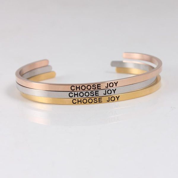 

bangle choose joy positive inspirational quote stamped cuff mantra bracelet stainless steel engraved for womem gift, Black