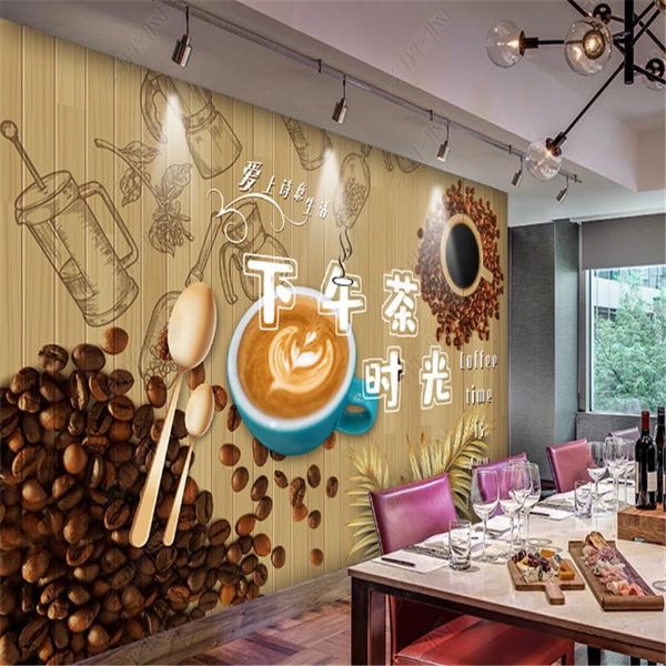

wallpapers personalized wooden board afternoon tea time cafe industrial decoration wallpaper restaurant background wall papers mural 3d