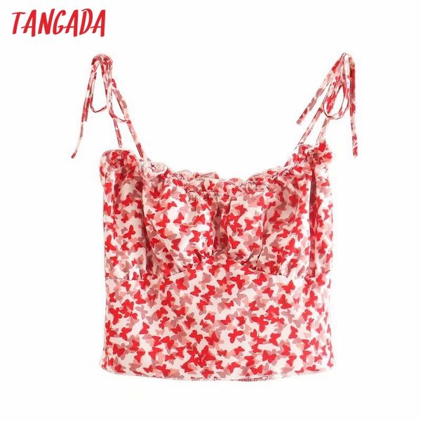 Top da donna con stampa floreale rossa Camis Crop Top con cinturino senza maniche Camicette senza maniche corte Camicette Top 3D58 210416