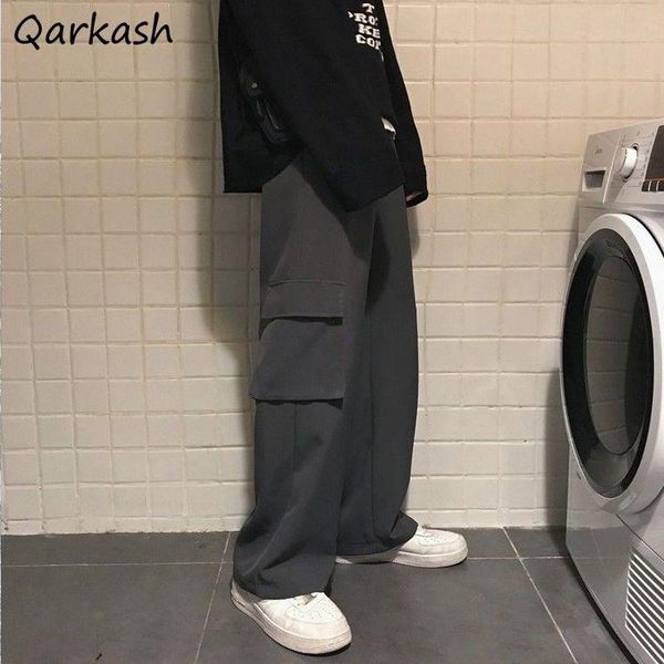 

women's pants & capris cargo women solid color high waist pockets cool street all-match safari style harajuku couples retro loose fashi, Black;white
