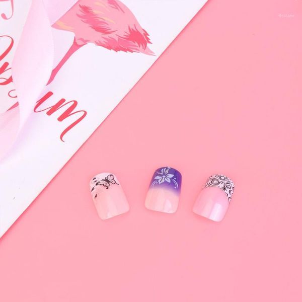 

fake nail piece painted manicure tips decor artificial full cover for kids woman girls (jq52/jq149/jq109 each 24p1, Red;gold