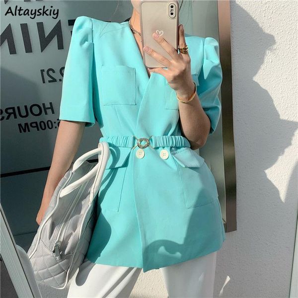 

women's suits & blazers women summer solid v-neck fashion slim all-match leisure korean style temperament double breasted streetwear fe, White;black