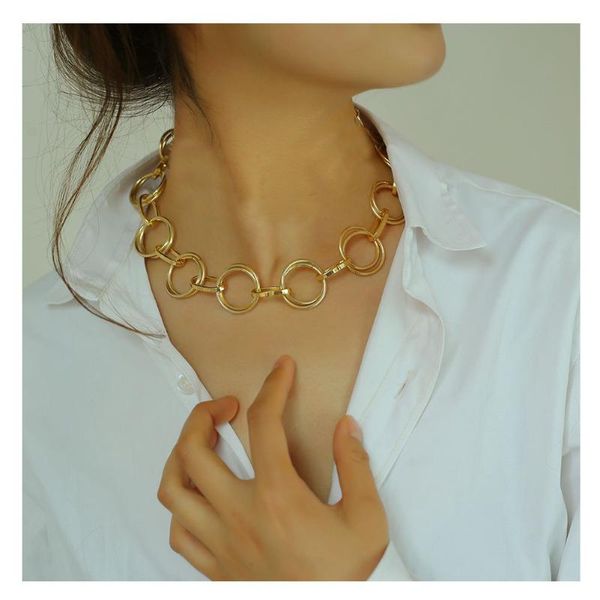

earrings & necklace fashion punk round metal women's statement simple golden bracelet set 2021, Silver