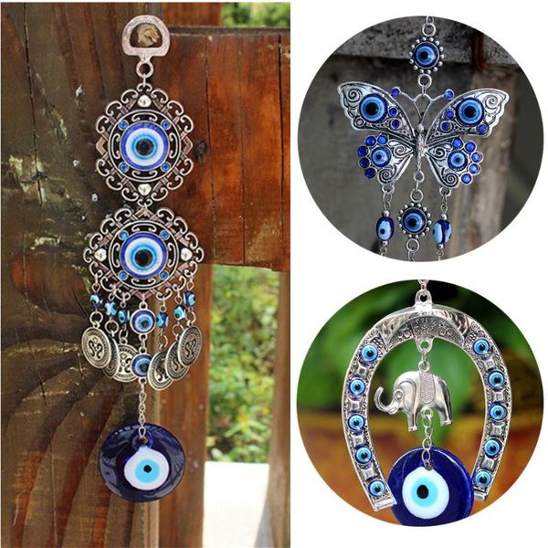 

decorative objects & figurines glass decoration car pendant rear view mirror horseshoe with elephant butterfly navy blue evil eye hanging or