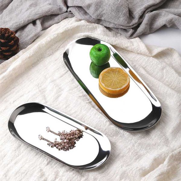 

dishes & plates nordic stainless steel golden dining table plate dessert nut fruit snack western steak mirror jewelry storage tray
