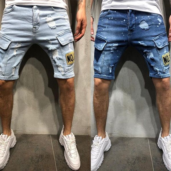 

men's shorts cargo denim men hip hop streetwear fashion 2021 brand summer casual ripped jeans slim skinny, White;black