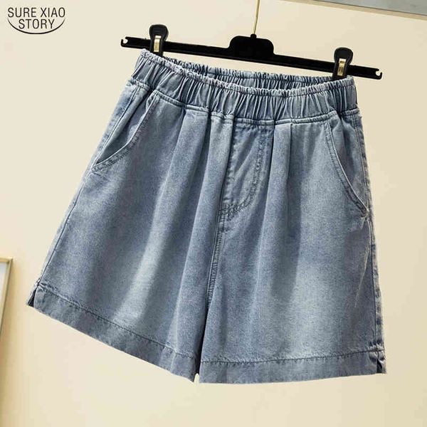 

short jeans spodenki summer plus size denim women fashion loose casual pants elastic high waist shorts 9741 210415, White;black