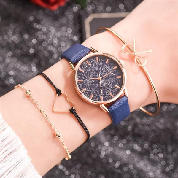 

elegant women blue dress watches luxury fashion ladies bracelet watch casual flower dial design female quartz thin leather clock wristwatche, Slivery;brown
