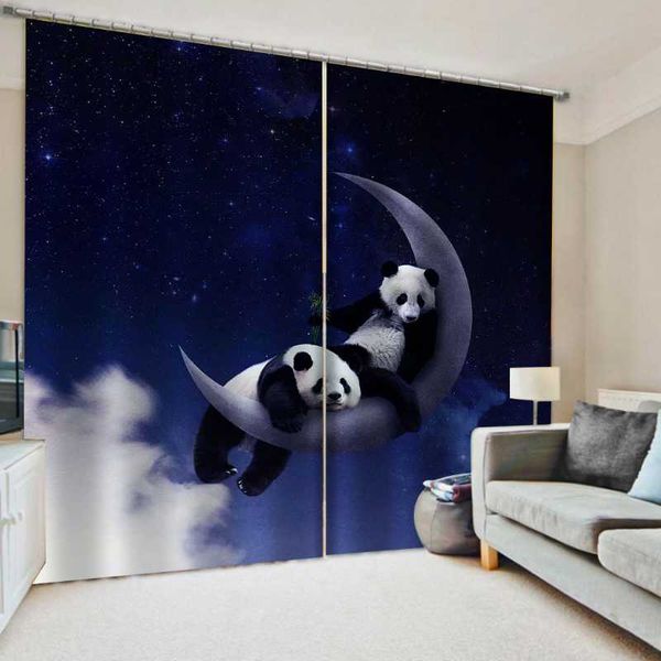 

curtain & drapes creative panda moon blackout window po printing curtains for living room children bedroom blue