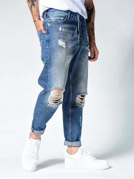 

romwe guys ripped jeans z7eq#, Blue