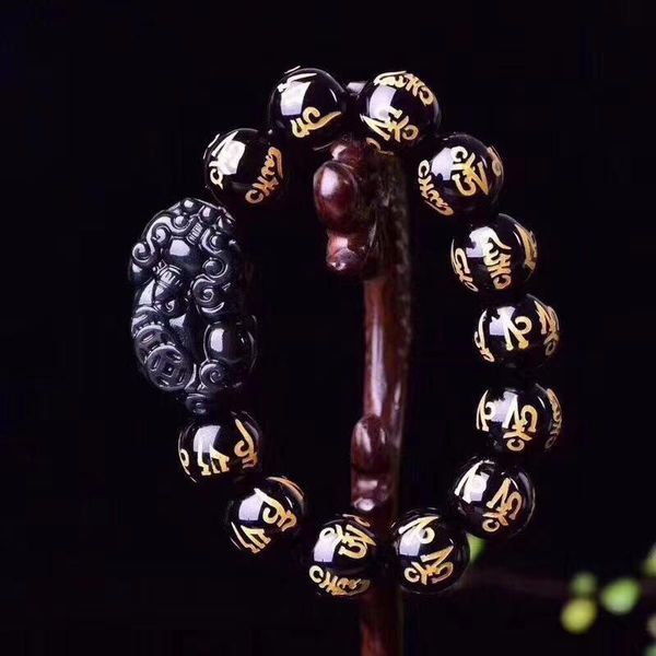

beads bracelets wristbands obsidian good luck feng shui black pixiu wealth unisexual beaded, strands