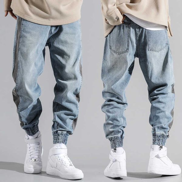 

men's jeans fashion streetwear retro blue slack bottom joggers spliced designer pants hip hop men rhhg gay5