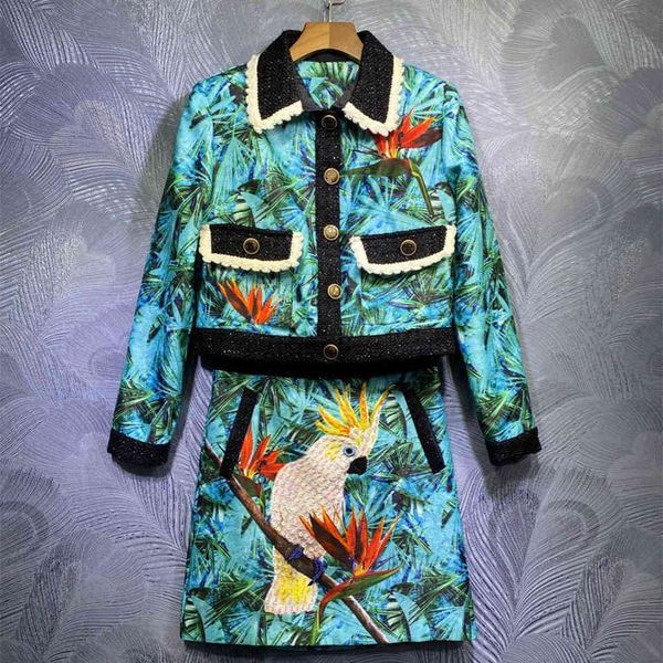 

two piece dress 2021 autumn female runways skirt defines dloeal printing jacket pockets + line skirts to 2 set c465, White