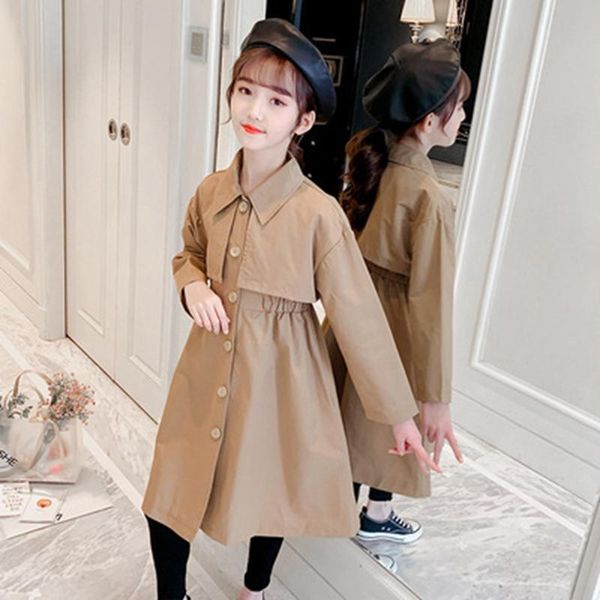 

coat children windbreaker fashion spring autumn trench girls long jackets kids overcoat outerwear teenage 6 8 10 12y, Blue;gray