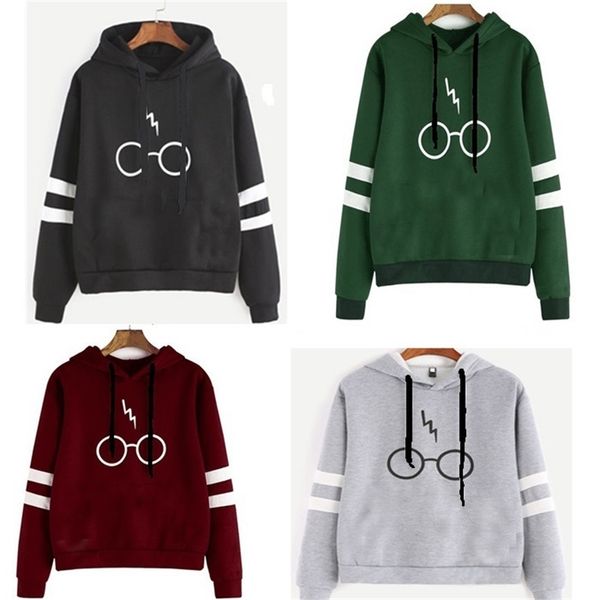 

women's loose fitting hoodie glasses print s-xxl, Black