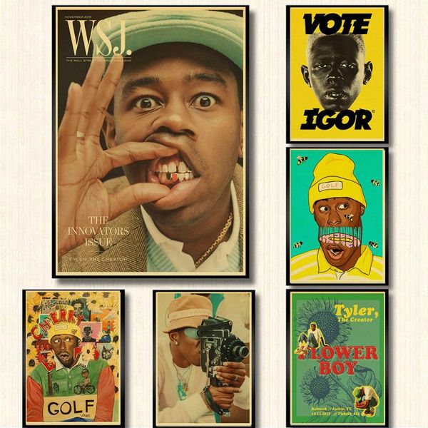 

paintings tyler the creator hip hop rapper star retro posters wall art painting vintage kraft paper prints home /room/ bar decor
