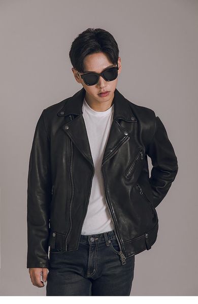 

men's leather & faux yr.pakistan tanning sheepskin. japan style jacket,mens vintage slim genuine coat,, Black