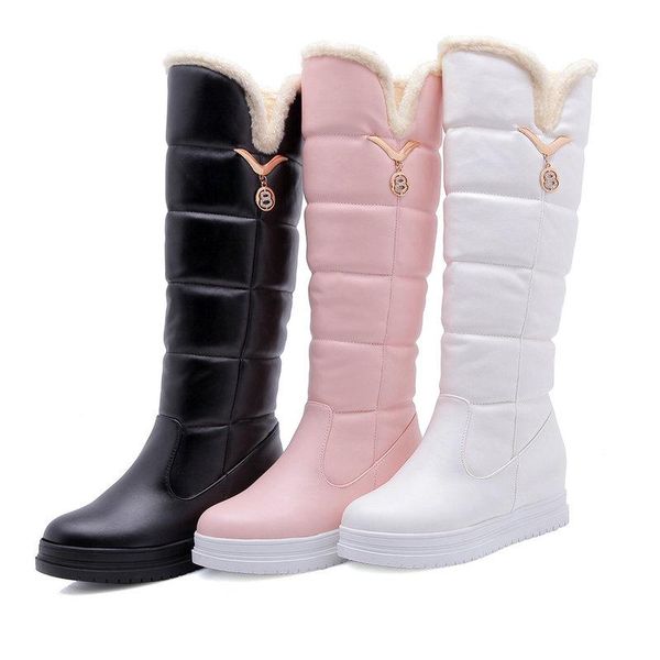 

boots lady platform increased knee high winter warm sweet fashion metal decoration snow slip on plush lining women‘s shoes, Black
