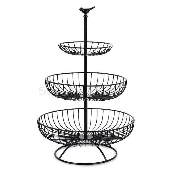 

dishes & plates household 3 layer fruit plate countermetal basket black retro style tray rack storage wf1020