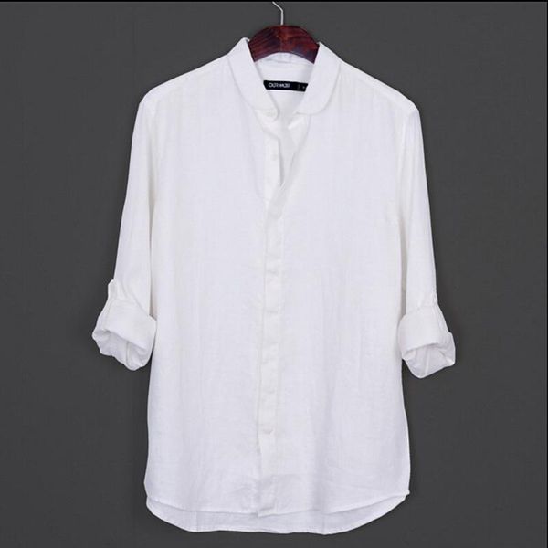 

summer arrival men's white color thin long sleeved loose shirt cotton breathable slim linen casual shirts, White;black