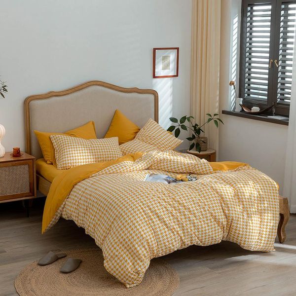 

bedding sets luxury knitted cotton houndstooth set soft warm linens single  king flat fitted sheet pillowcase duvet cover
