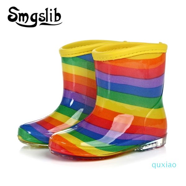 Çocuk Yağmur Erkek Kız Jöle Ayakkabı Çizmeler Gökkuşağı Renkli Boot Toddler Bahar Sonbahar Moda Kauçuk Rainboots 210326