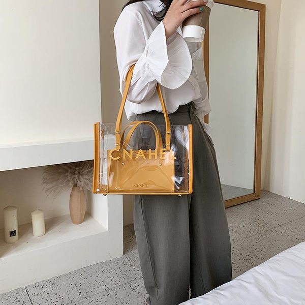 

evening bags transparent pvc shoulder for women waterproof purse and handbag 2pcs set fashion jelly large shopping tote high quality