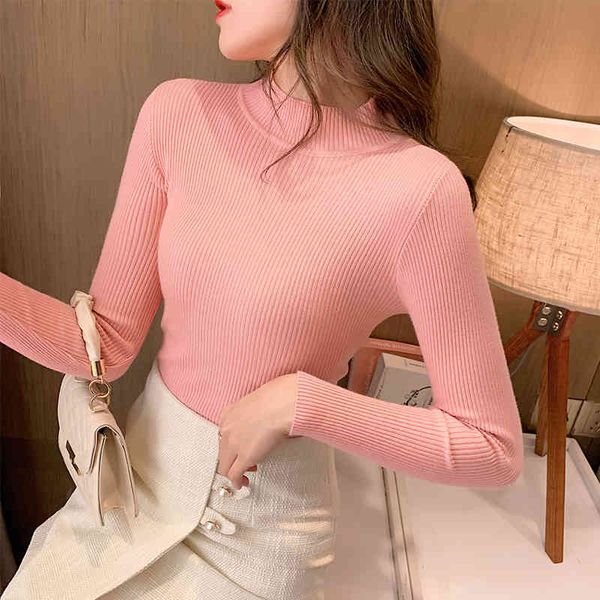 

knitted sweater woman white s for women turtleneck knit s autumn long sleeve pullover ladies basic 210427