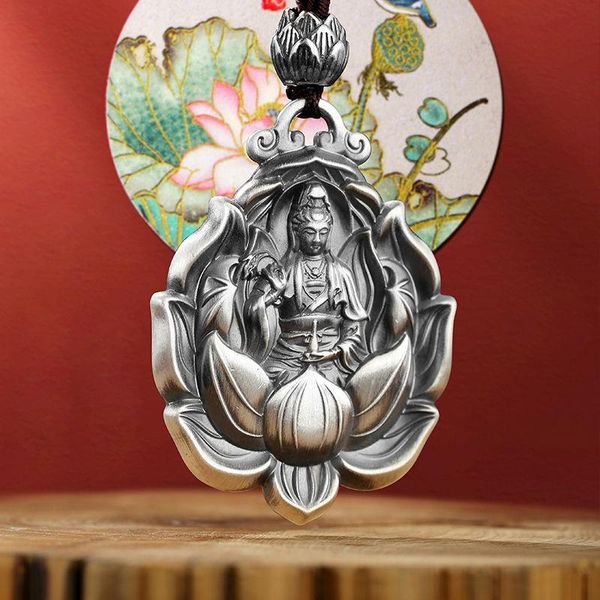 

chains guanyin pendant men's necklace safe and domineering black rope maitreya buddha female jewelry accessories, Silver