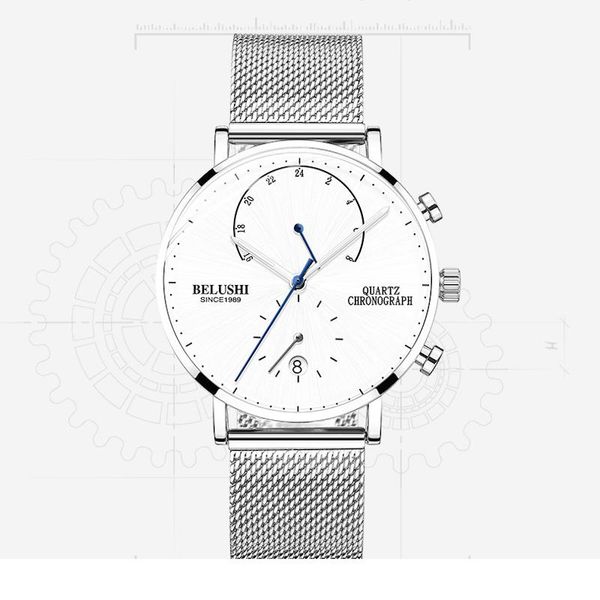 

wristwatches auto date ultra-thin big dial men's quartz watch stainless steel mesh simple business leather male wristwatch relogio masc, Slivery;brown