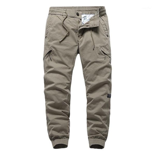 

men's pants 2021 year belt trousers loose-fitting multi-pocket stretch solid color casual, Black