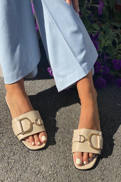 

slippers women's chain ladies square toe flat outdoor slides fashion metal decoration female shoes open beach seazon2021, Black