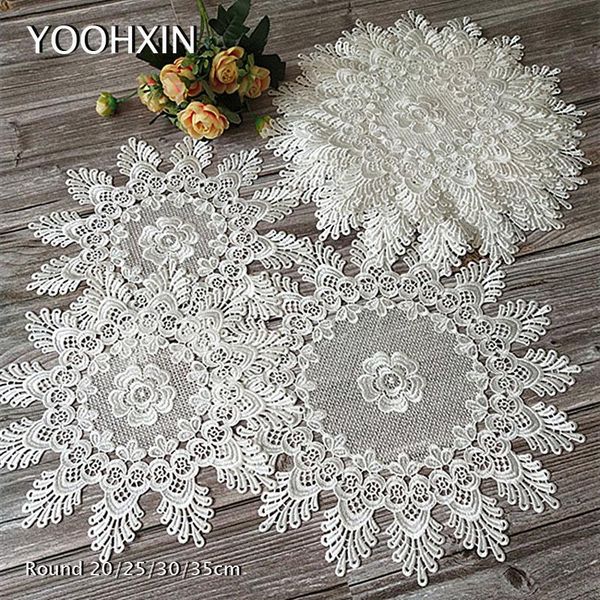 

mats & pads europe round lace embroidery table place mat christmas pad placemat cup tea napkin doily kitchen tableware party decor