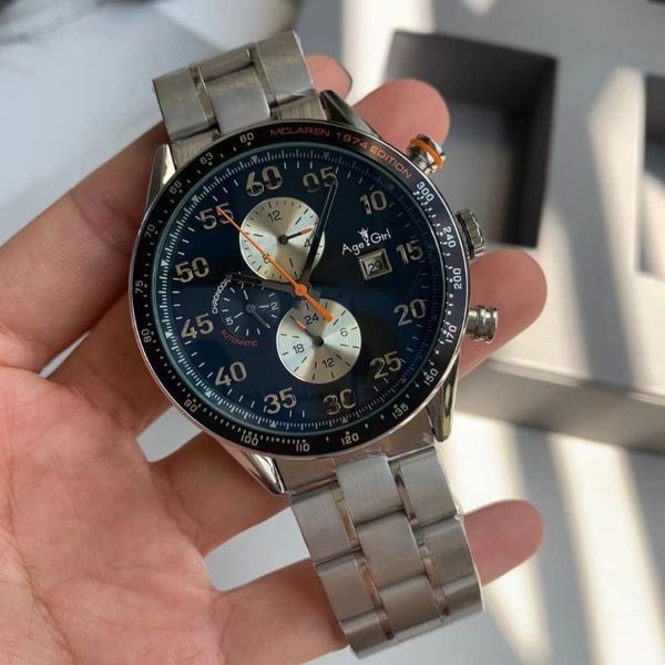 

wristwatches luxury mens automatic mechanical stainless steel bracelet black leather white dial watch sapphire wathces, Slivery;brown