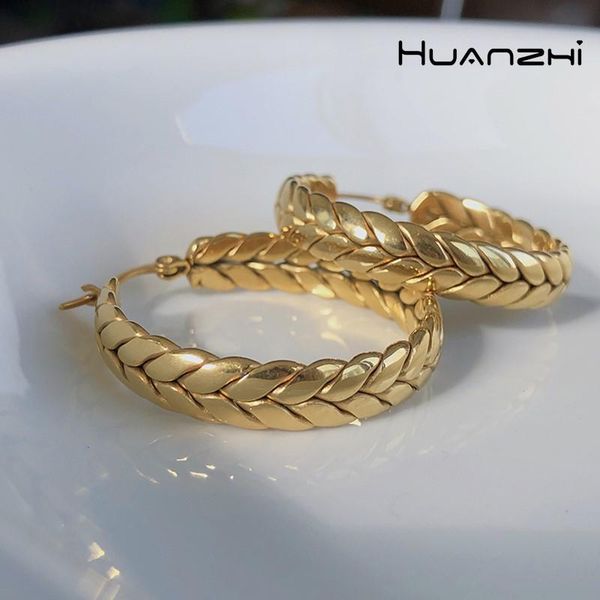 

hoop & huggie huanzhi 2021 large wheat ears gold color women geometric lock metal earrings for girls simple jewelry party gifts, Golden;silver