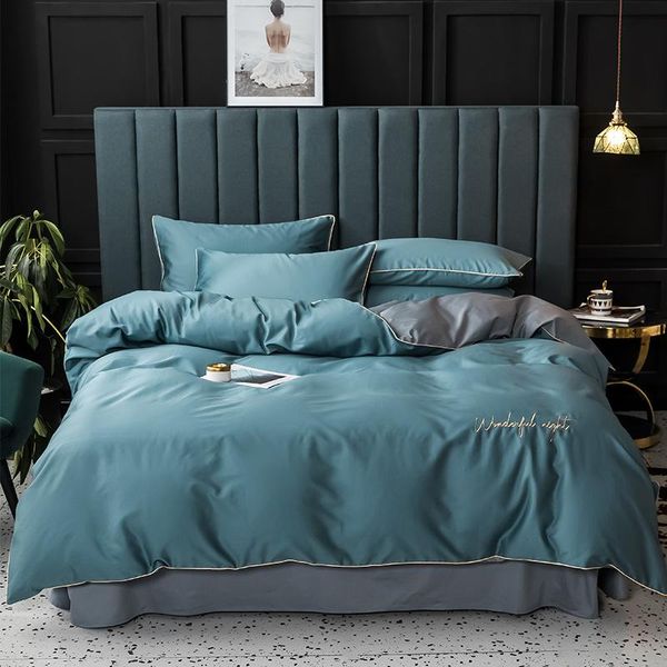 

bedding sets pure color embroidered cotton simple bed sheet four-piece set
