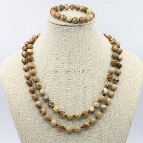 

earrings & necklace 8mm natural painting stone accessories chain bracelet sets beads jewelry set making women girls christmas gifts, Silver